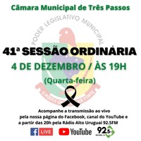 41ª SESSÃO ORDINÁRIA DE 2024 SERÁ REALIZADA NA QUARTA-FEIRA, 4 DE DEZEMBRO DE 2024