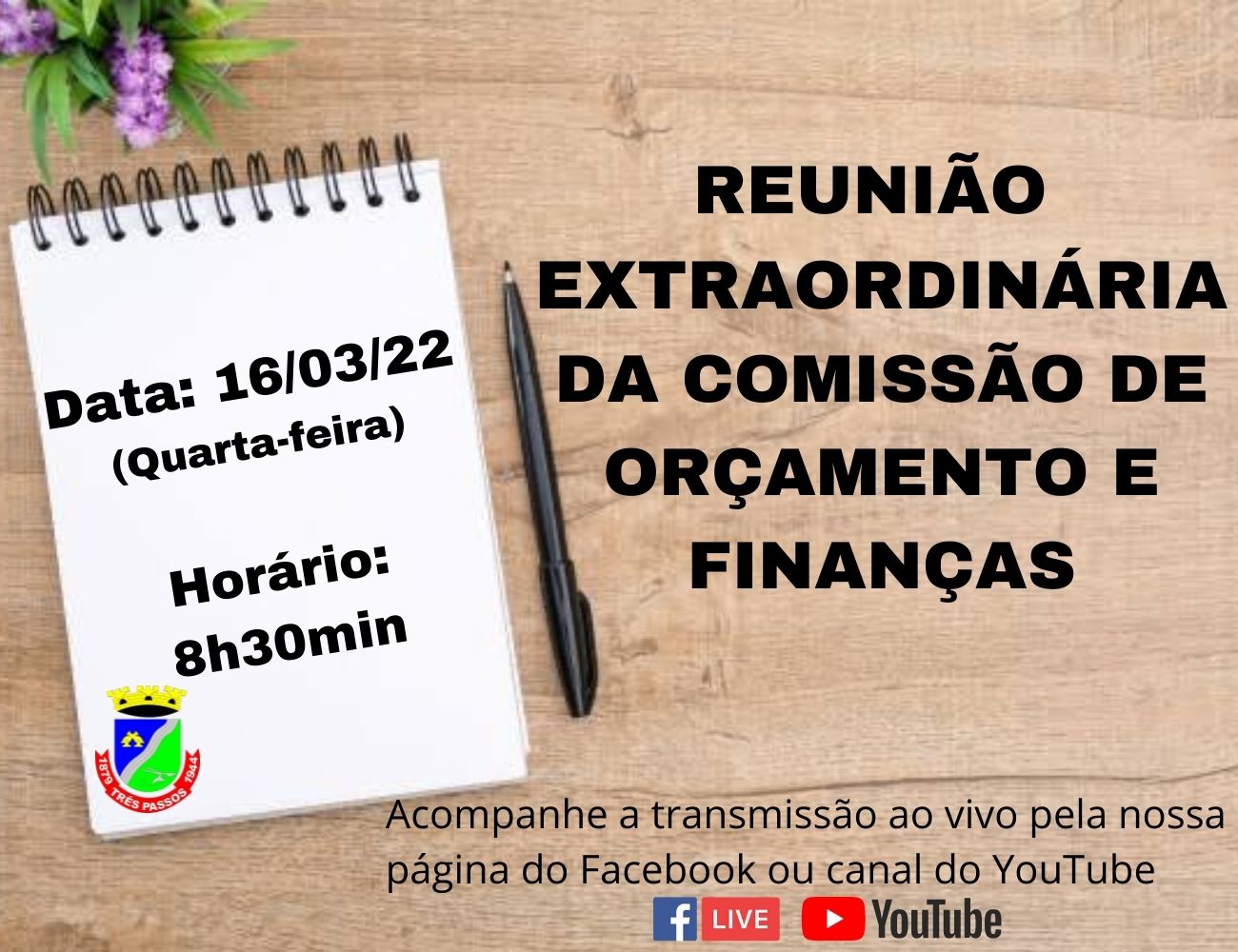 ACOMPANHE AMANHÃ, 16 DE MARÇO, ÀS 8H30MIN, A REUNIÃO EXTRAORDINÁRIA DA COMISSÃO DE ORÇAMENTO E FINANÇAS