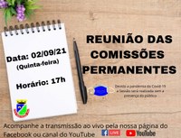 ACOMPANHE HOJE, 02 DE SETEMBRO ÀS 17 HORAS, REUNIÃO DAS COMISSÕES PERMANENTES 