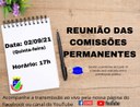 ACOMPANHE HOJE, 02 DE SETEMBRO ÀS 17 HORAS, REUNIÃO DAS COMISSÕES PERMANENTES 