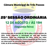 ACOMPANHE HOJE, 12 DE AGOSTO, A 25ª SESSÃO ORDINÁRIA DE 2024