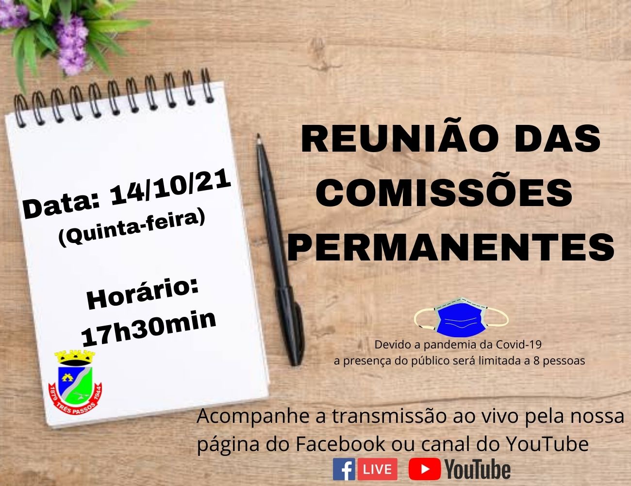 ACOMPANHE HOJE, 14 DE OUTUBRO ÀS 17H30MIN, A REUNIÃO DAS COMISSÕES PERMANENTES 