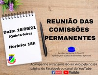 ACOMPANHE HOJE, 16 DE SETEMBRO ÀS 18 HORAS, REUNIÃO DAS COMISSÕES PERMANENTES 