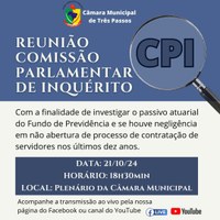 ACOMPANHE HOJE, 21 DE OUTUBRO, ÀS 18H30MIN, A REUNIÃO DA CPI COM A LEITURA DO RELATÓRIO FINAL