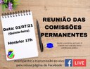 ASSISTA AMANHÃ, 01 DE JULHO, A TRANSMISSÃO AO VIVO DA REUNIÃO DAS COMISSÕES PERMANENTES