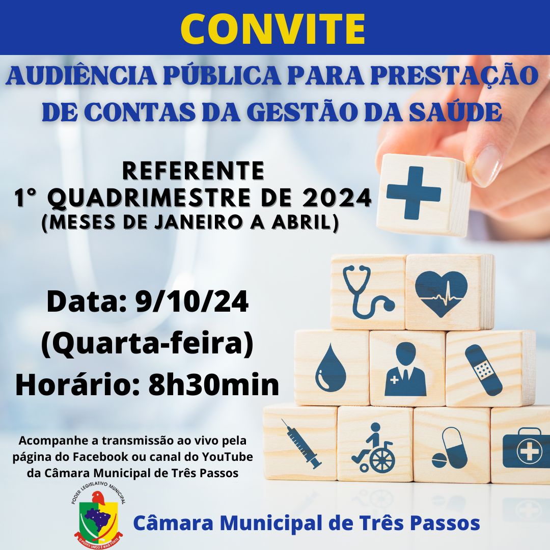 AUDIÊNCIA PÚBLICA PARA A PRESTAÇÃO DE CONTAS DA GESTÃO DA SAÚDE REF. 1º QUADRIMESTRE DE 2024 (MESES DE JANEIRO A ABRIL)