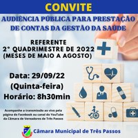 AUDIÊNCIA PÚBLICA PARA A PRESTAÇÃO DE CONTAS DA GESTÃO DA SAÚDE REF. 2º QUADRIMESTRE (MESES DE MAIO A AGOSTO)