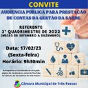 AUDIÊNCIA PÚBLICA PARA A PRESTAÇÃO DE CONTAS DA GESTÃO DA SAÚDE REF. 3º QUADRIMESTRE DE 2022 (MESES DE SETEMBRO A DEZEMBRO)