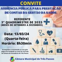 AUDIÊNCIA PÚBLICA PARA A PRESTAÇÃO DE CONTAS DA GESTÃO DA SAÚDE REF. 3º QUADRIMESTRE DE 2023 (MESES DE SETEMBRO A DEZEMBRO)