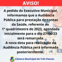 Aviso: Audiência Pública prevista para o dia 27/06 será remarcada.