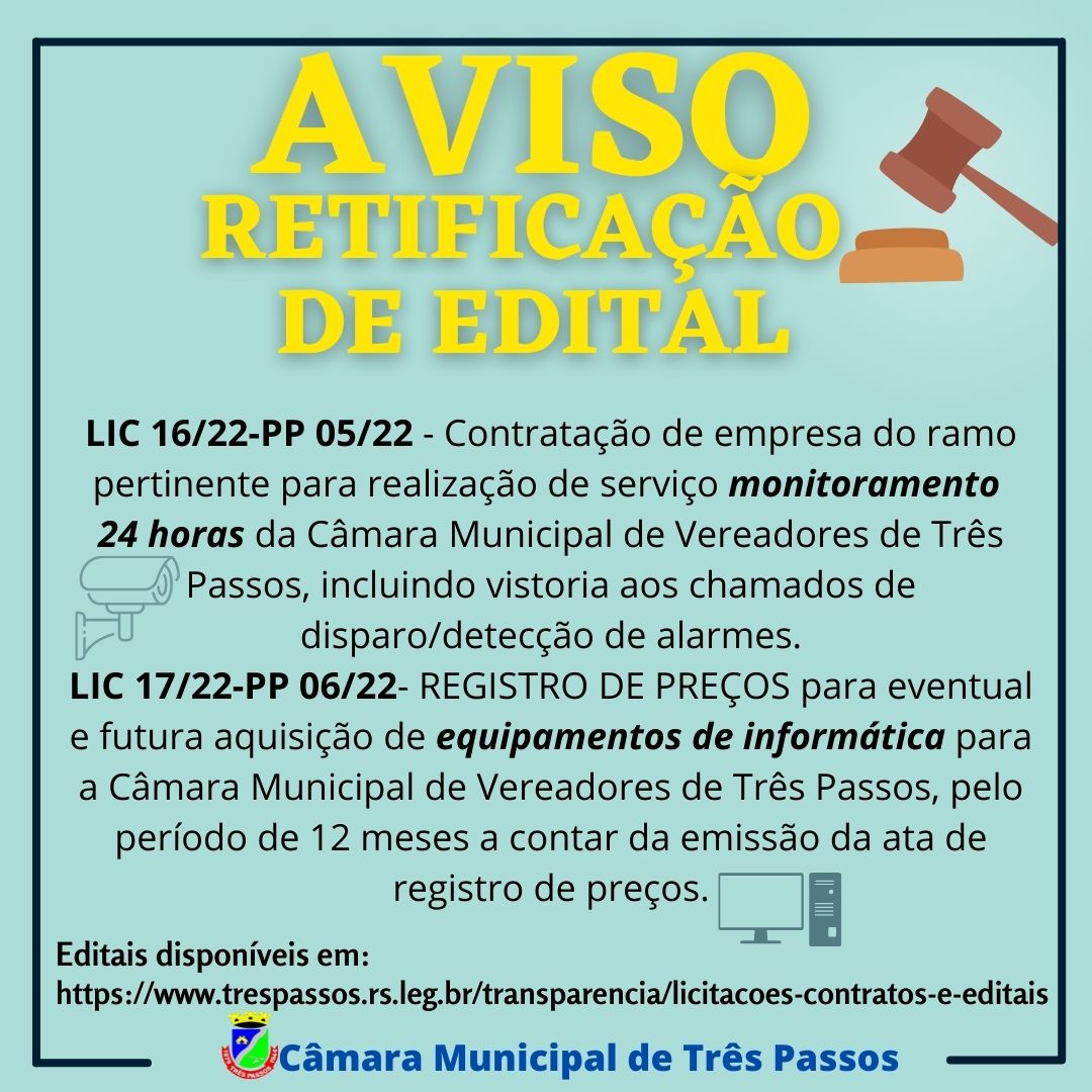 AVISO DE RETIFICAÇÃO AO EDITAL