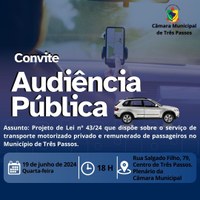 CONVITE: Audiência Pública, para tratar sobre o Projeto de Lei nº 43