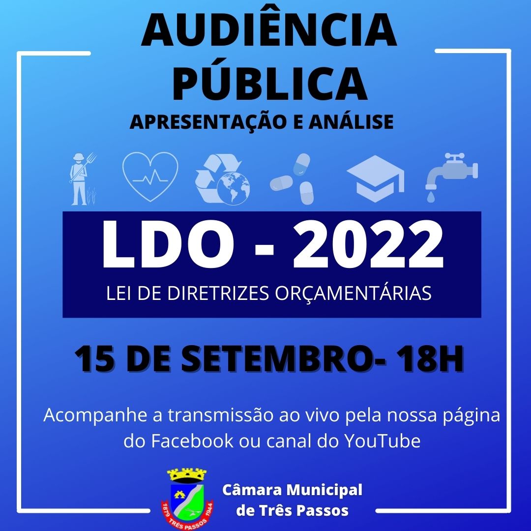 CONVITE PARA AUDIÊNCIA PÚBLICA PARA A APRESENTAÇÃO DO PROJETO DAS DIRETRIZES ORÇAMENTÁRIAS-LDO PARA 2022.