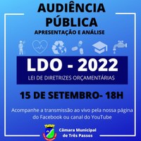 CONVITE PARA AUDIÊNCIA PÚBLICA PARA A APRESENTAÇÃO DO PROJETO DAS DIRETRIZES ORÇAMENTÁRIAS-LDO PARA 2022.