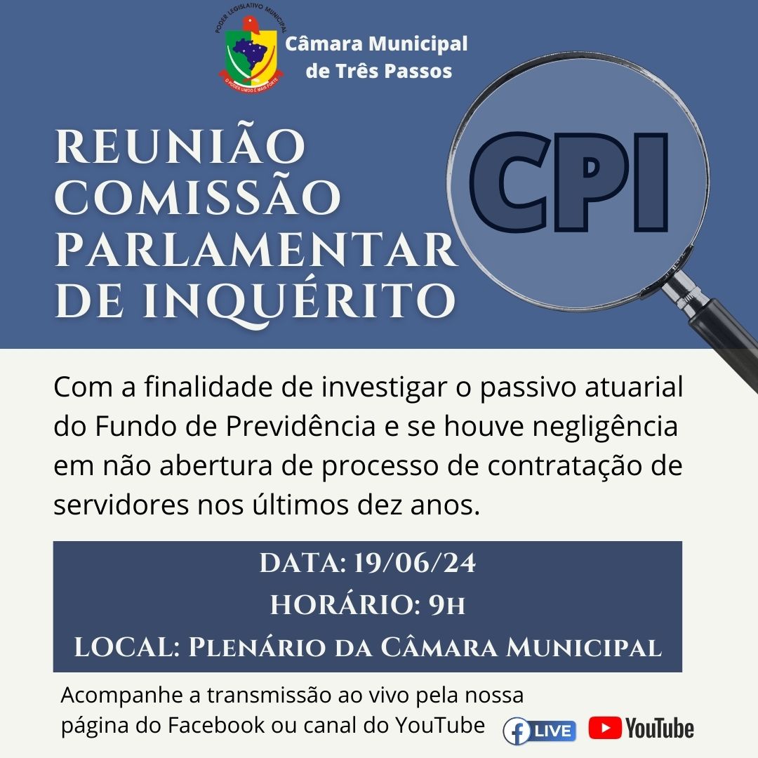 CPI REALIZARÁ OITIVA AMANHÃ, 19 DE JUNHO