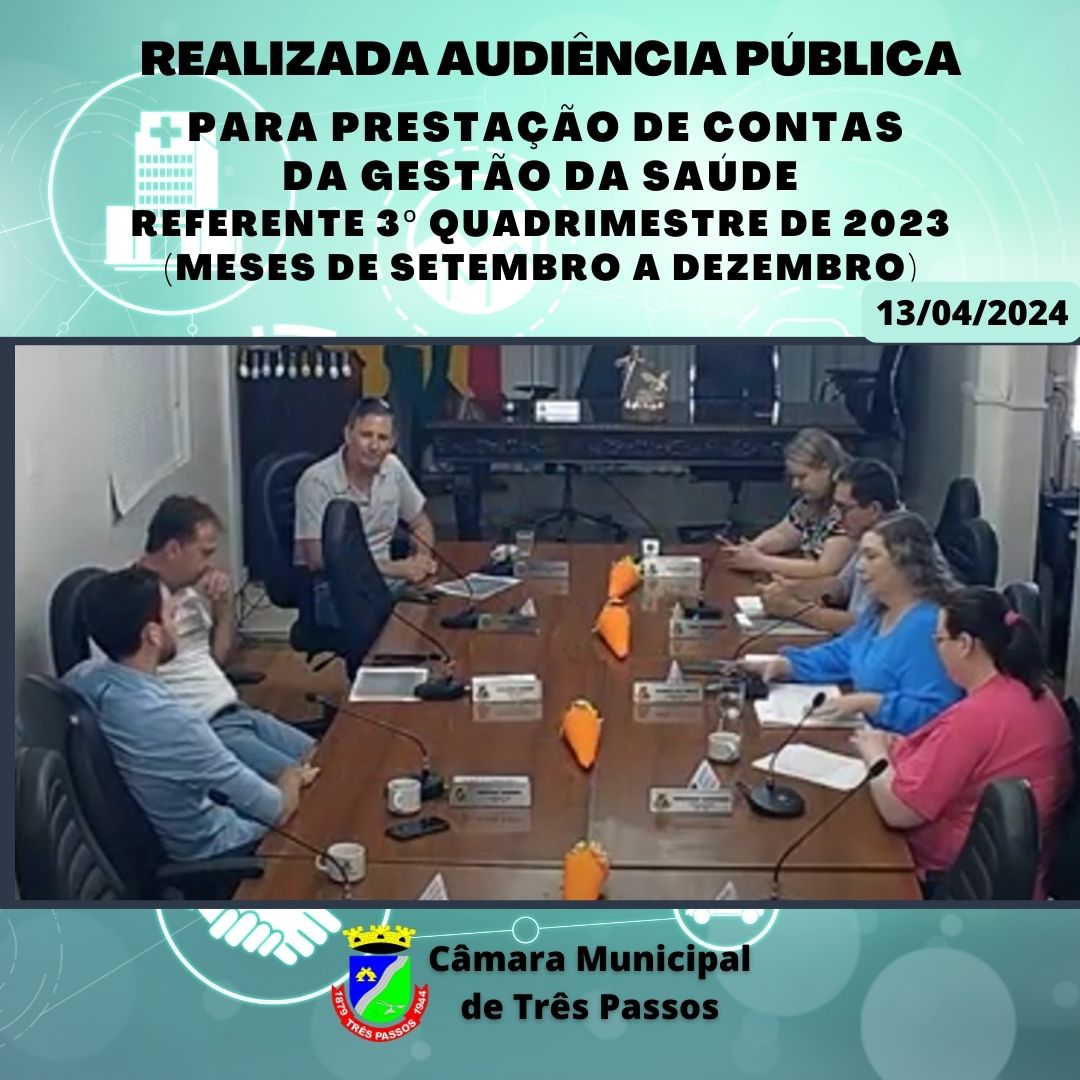 DADOS DA AUDIÊNCIA PÚBLICA DA PRESTAÇÃO DE CONTAS DA GESTÃO DA SAÚDE REF. 3º QUADRIMESTRE DE 2023