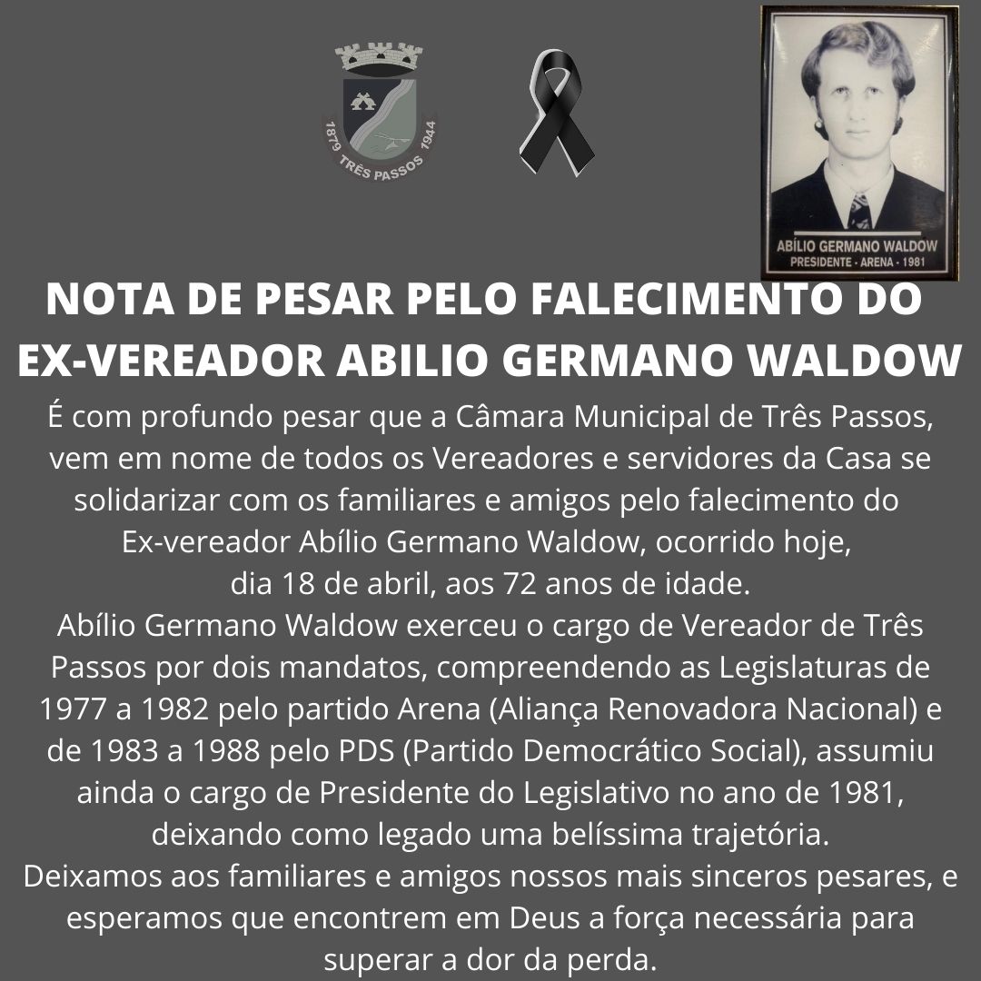 Nota de pesar pelo falecimento do Sr. Abílio Germano Waldow