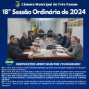 REALIZADA A 18ª SESSÃO ORDINÁRIA DE 2024 