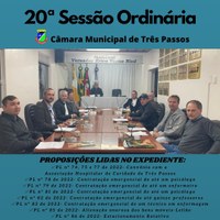 REALIZADA A 20ª SESSÃO ORDINÁRIA DE 2022