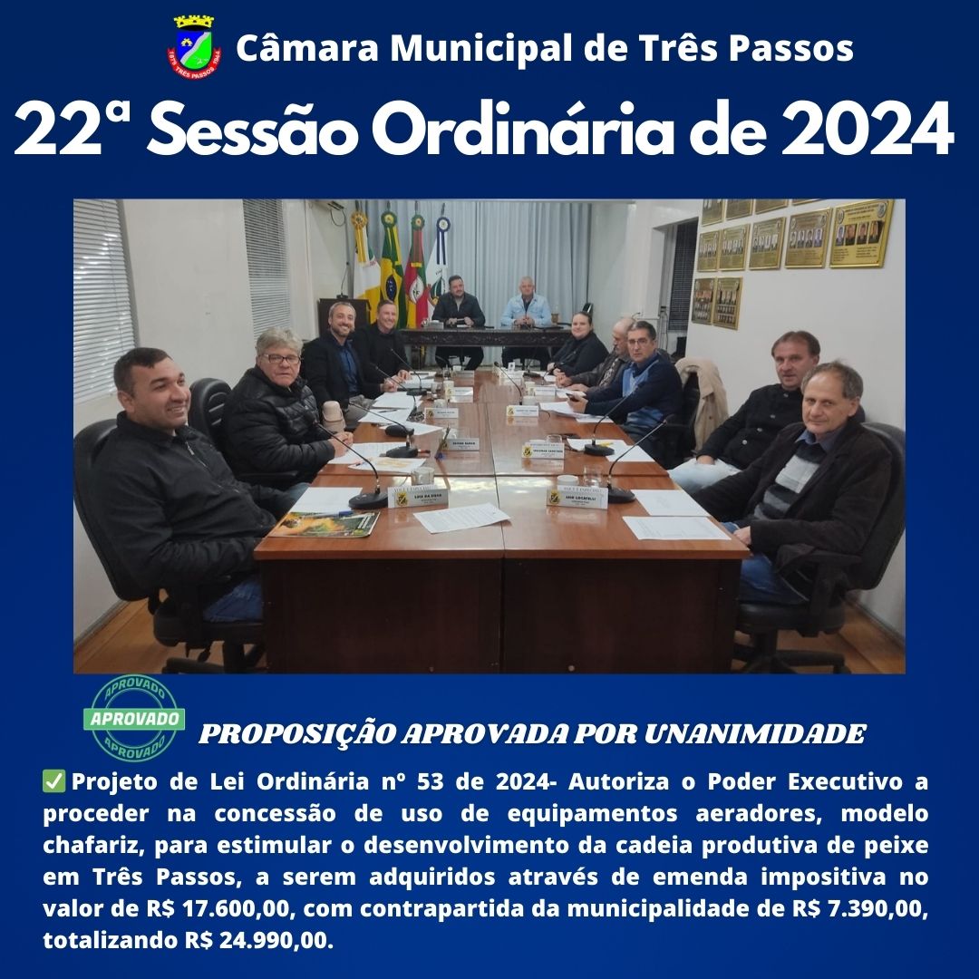 REALIZADA A 22ª SESSÃO ORDINÁRIA DE 2024 