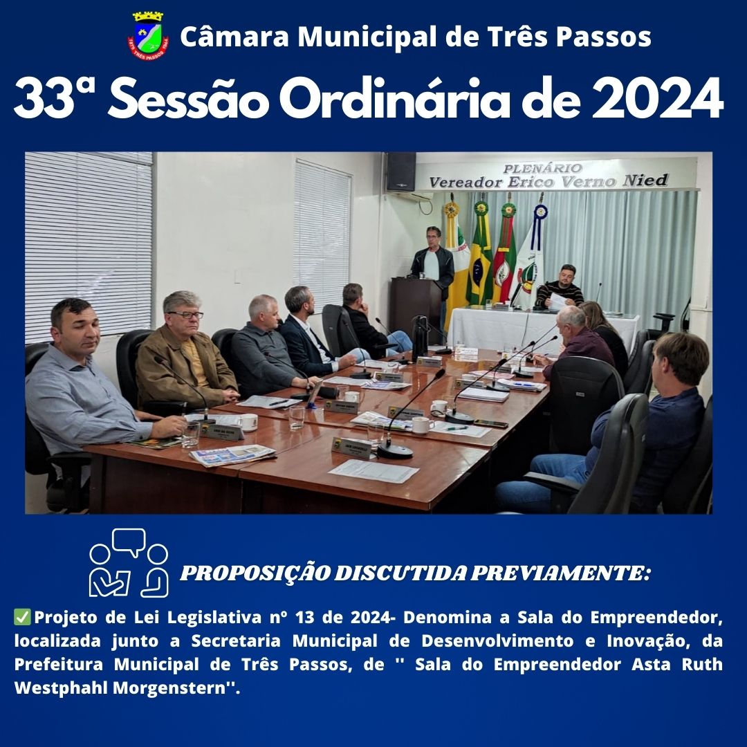 REALIZADA A 33ª SESSÃO ORDINÁRIA DE 2024 