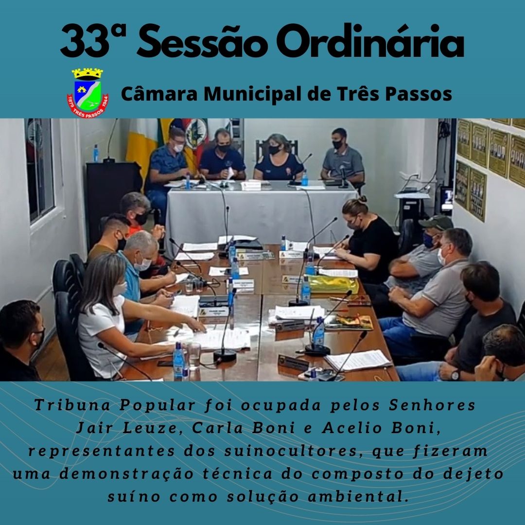 REALIZADA A 33ª SESSÃO ORDINÁRIA 