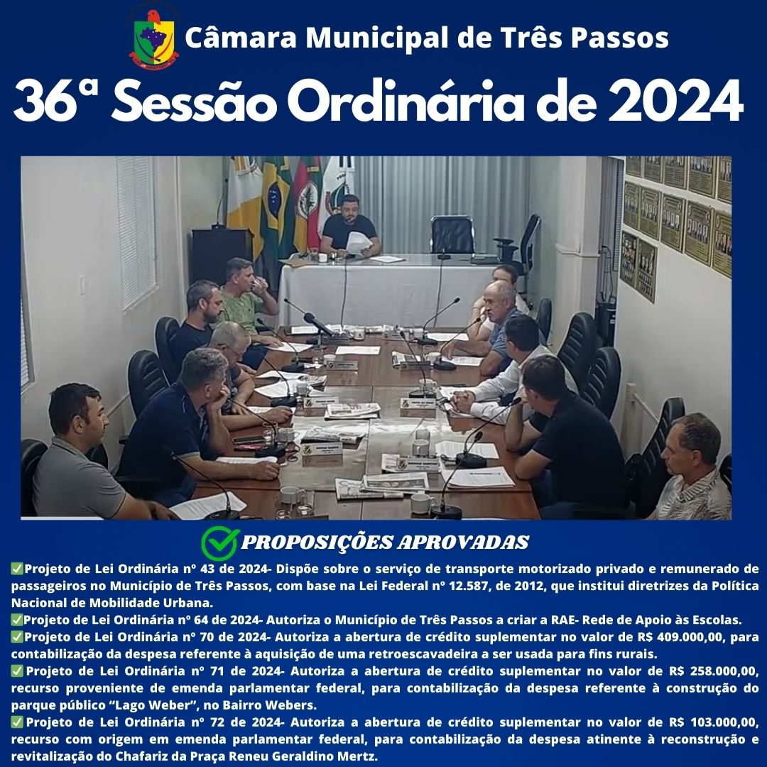 REALIZADA A 36ª SESSÃO ORDINÁRIA DE 2024 