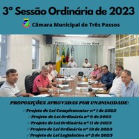 REALIZADA A 3ª SESSÃO ORDINÁRIA DE 2023