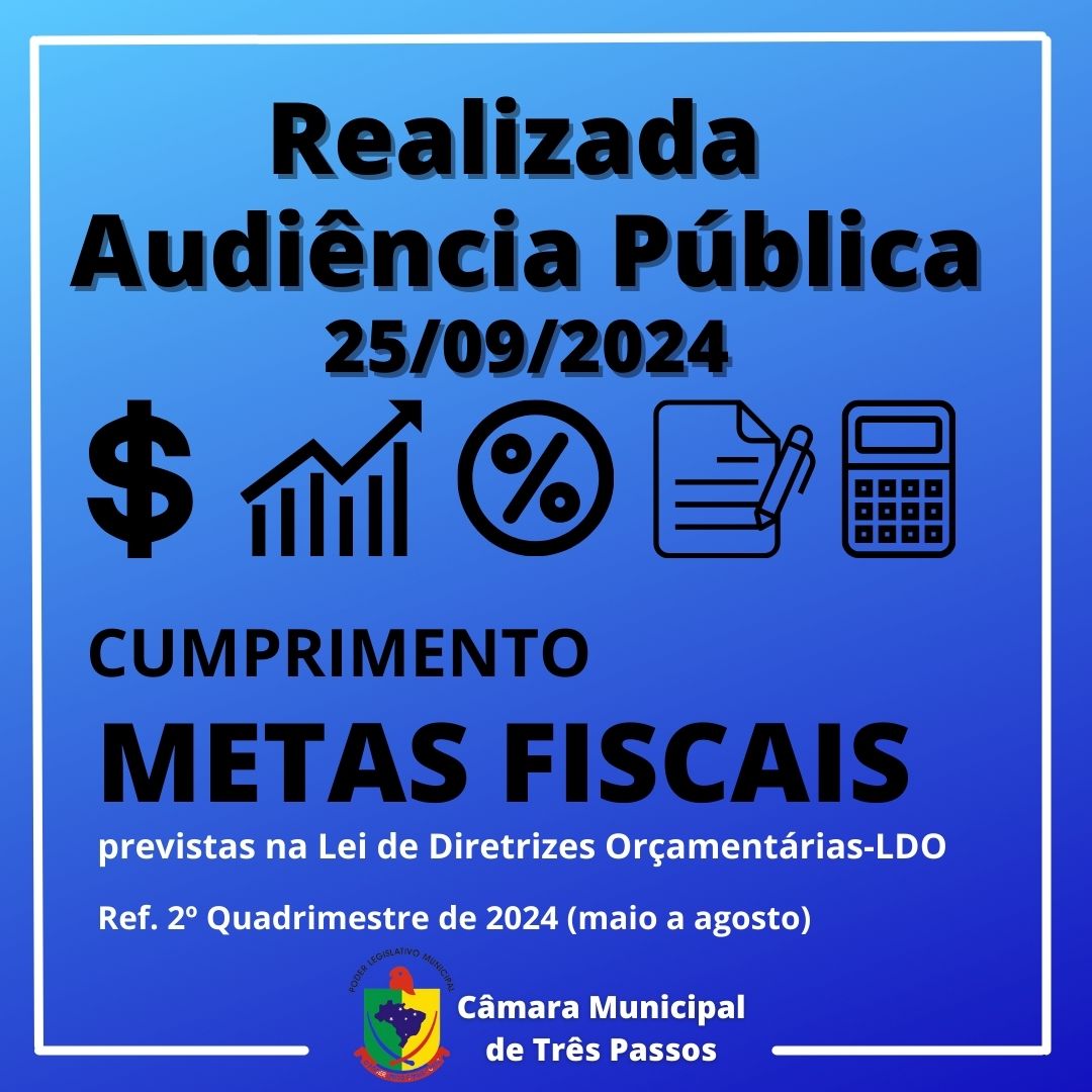 REALIZADA AUDIÊNCIA PÚBLICA PARA ANÁLISE DO CUMPRIMENTO DAS METAS FISCAIS PREVISTAS NA LDO- REF. 2º QUADRIMESTRE DE 2024 