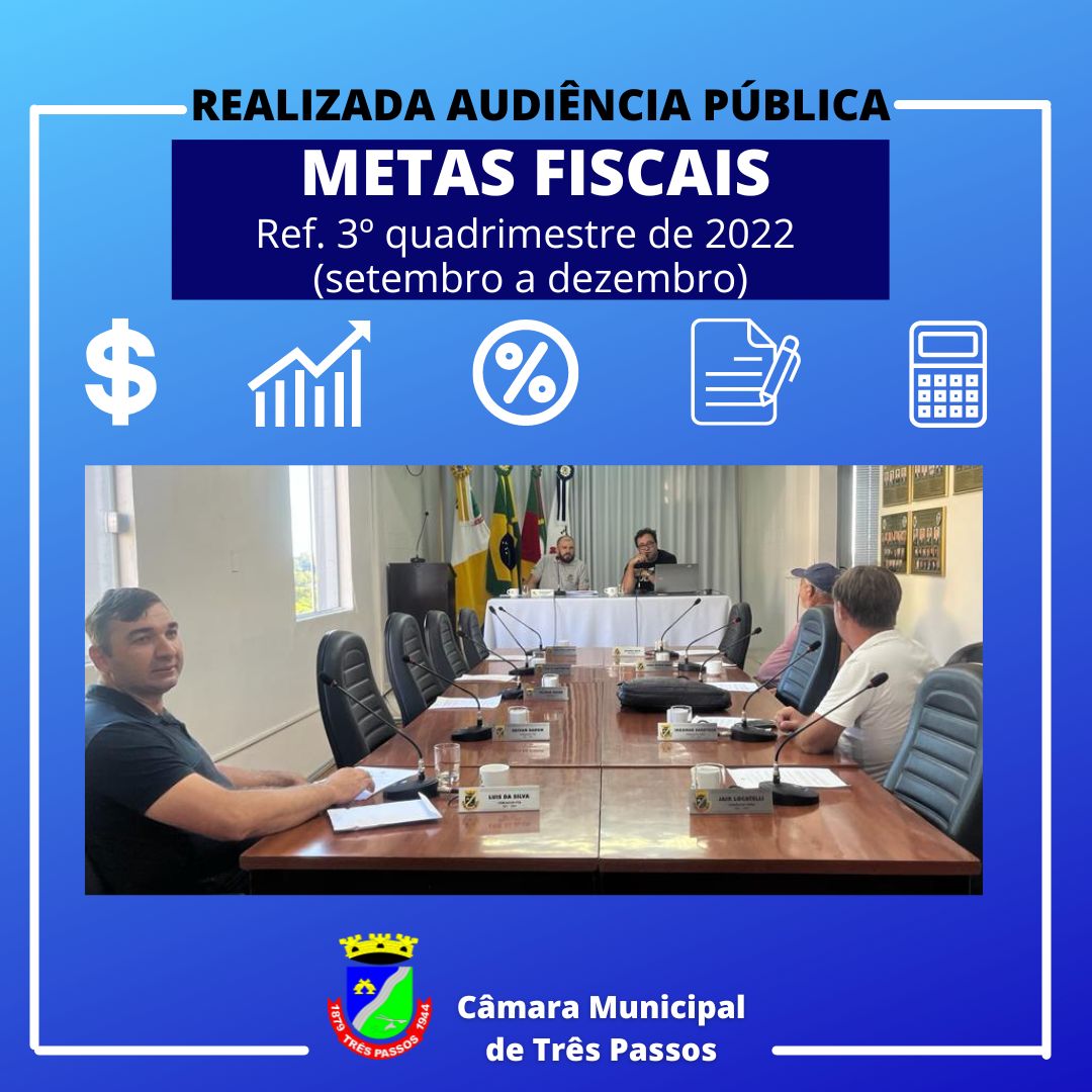 REALIZADA AUDIÊNCIA PÚBLICA PARA ANÁLISE DO CUMPRIMENTO DAS METAS FISCAIS PREVISTAS NA LDO- REF. 3º QUADRIMESTRE DE 2022 