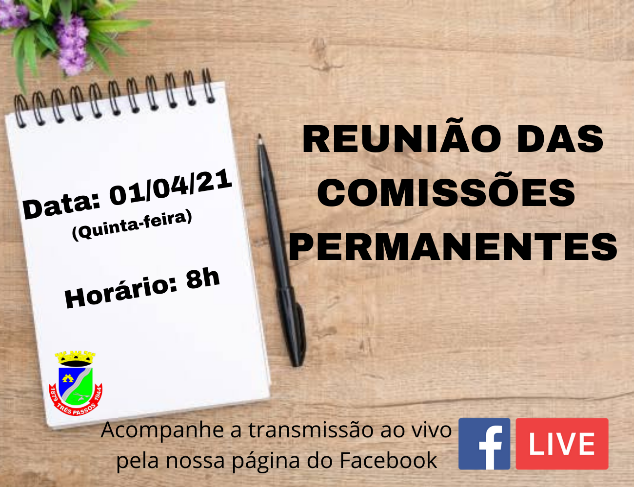 REUNIÃO DAS COMISSÕES PERMANENTES ACONTECERÁ AMANHÃ, 1º DE ABRIL, ÀS 8 HORAS