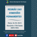 Reunião das comissões permanentes será realizada hoje, 16 de janeiro de 2025, às 17h45min