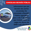 REUNIÃO PÚBLICA CANCELADA: 