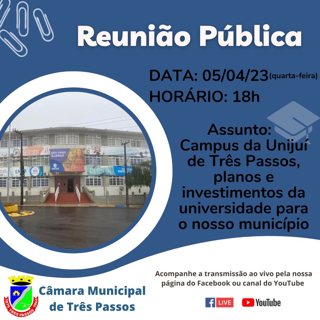 REUNIÃO PÚBLICA DA UNIJUÍ CAMPUS DE TRÊS PASSOS SERÁ REALIZADA NO DIA 5 DE ABRIL